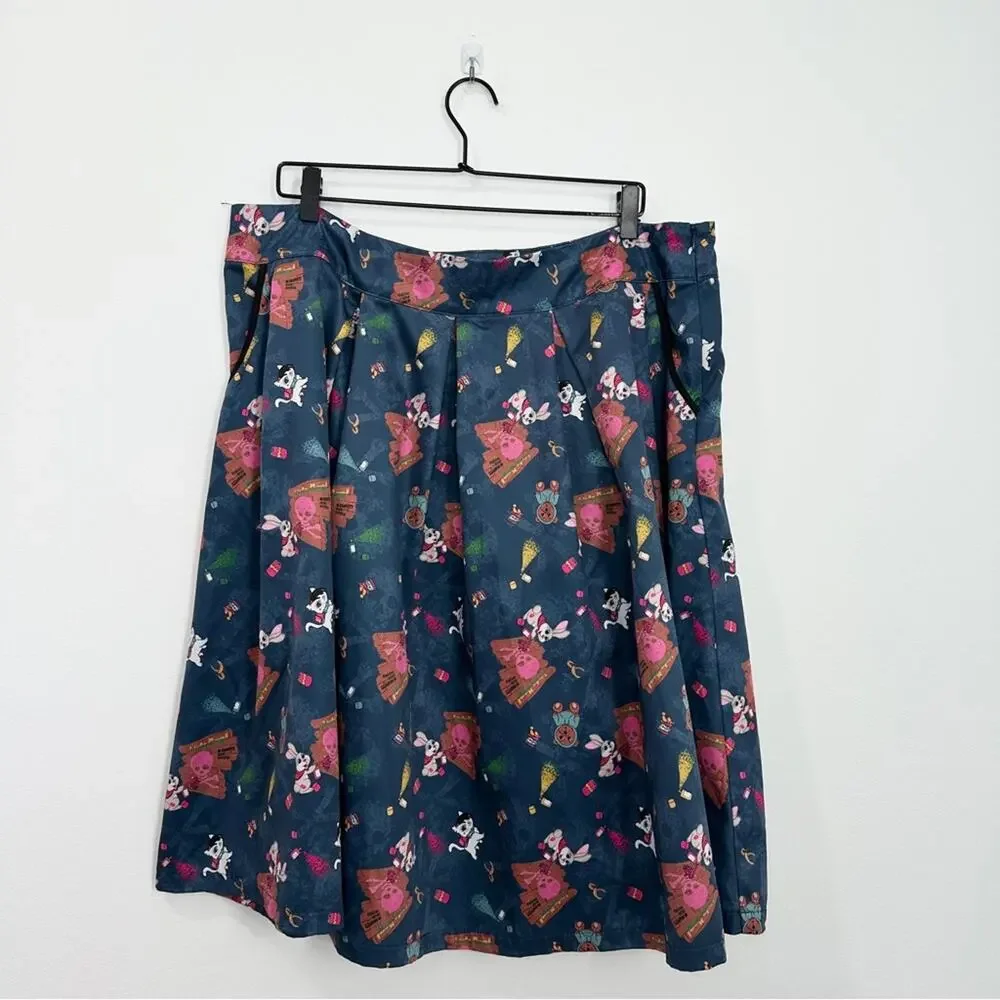 Lindy Bop Pleated Aline Skirt Teddy Bear Rabbit Skull Retro Print size 18